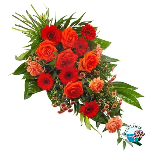Bouquet di fiori funebri tonalità arancio