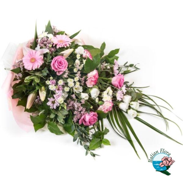 Bouquet di fiori funebri bianco e rosa
