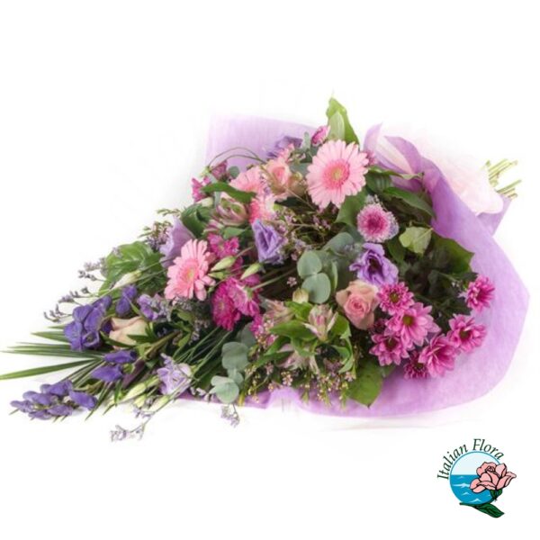 Bouquet funebre rosa e viola